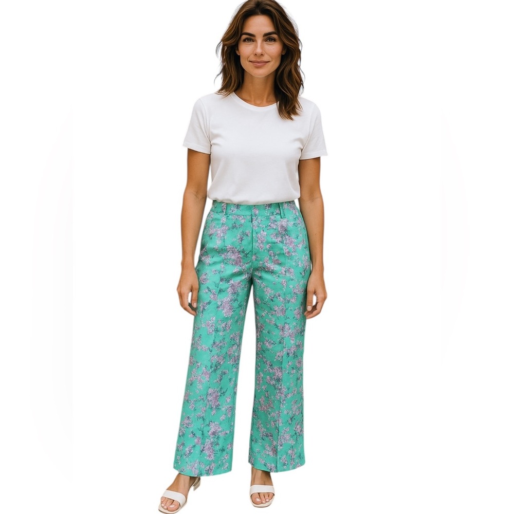 RAFFAELLO ROSSI NWT Gabriella femine floral mint green trouser pant size EU 32